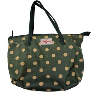 Cath Kidston Green Polka Dot Coated Canvas Tote Bag Zipper Handbag Purse PVC